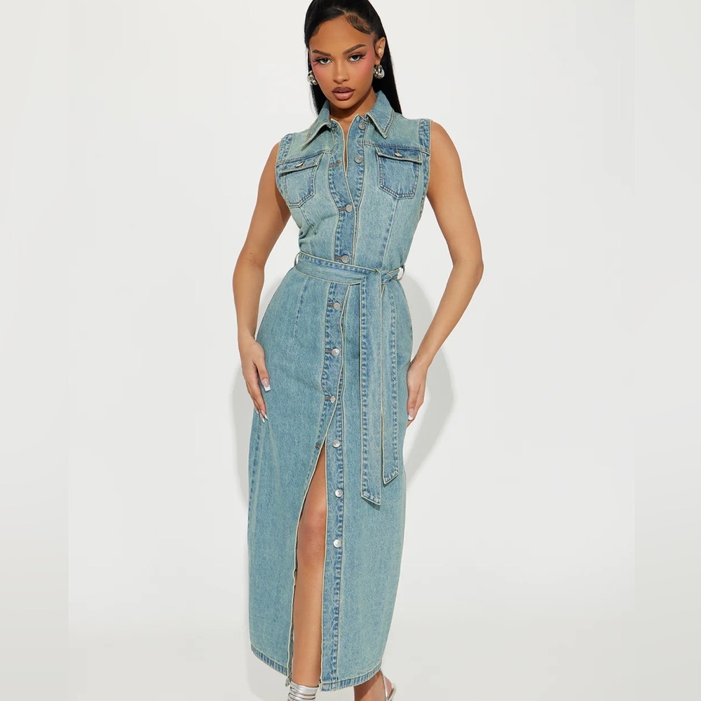 Tennessee Denim 100% Cotton Sleeveless Maxi Midi Dress - Light Wash
